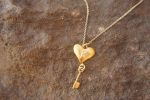 24k heart Lock and key necklace//gold heart pendant// 24k gold pendant//gold heart pendant//24k gold pendant//artisan gold heart//