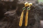 24K Gold emerald dangle earrings//24k gold drop Earrings//solid gold dangles//24k gold emerald artisan jewelry