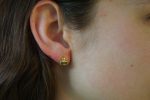 24k gold Paraiba blue tourmaline studs //gold Paraiba tourmaline earrings//unique tourmaline earrings//artisan tourmaline studs