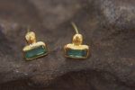 24k gold Paraiba blue tourmaline studs //gold Paraiba tourmaline earrings//unique tourmaline earrings//artisan tourmaline studs