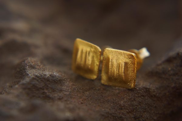 24k gold studs, rectangle earrings, hammered gold studs, artisan gold studs, 24k gold earrings,24k non allergic, solid gold  rectangle studs