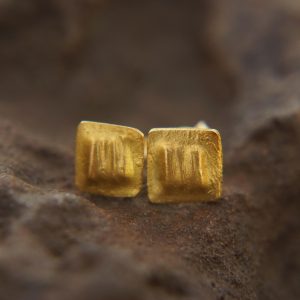 24k gold studs, rectangle earrings, hammered gold studs, artisan gold studs, 24k gold earrings,24k non allergic, solid gold  rectangle studs