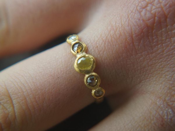 24k gold diamonds ring//unique engagement ring//multi stone diamond ring//24k engagement ring//24k artisan diamond ring